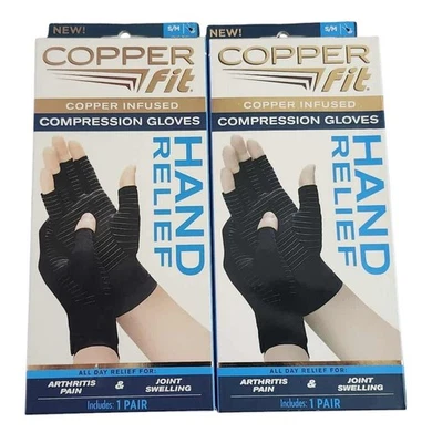 Lot of 2 Copper Fit Hand Relief Compression Gloves S/M - Arthritis / Hand Pain - Image 1 of 2