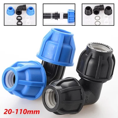 MDPE Compression Fitting 90° Elbow Water Pipe Connector Coupling Joint 20-110mm - Image 1 of 4