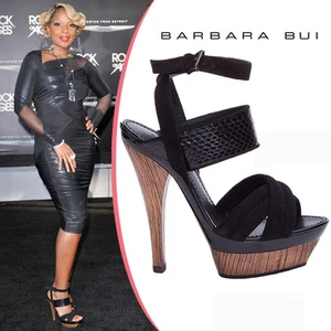 $1115 BARBARA BUI LEATHER SNAKESKIN WOOD PLATFORM SANDALS HEELS 38 37.5 - Picture 1 of 8