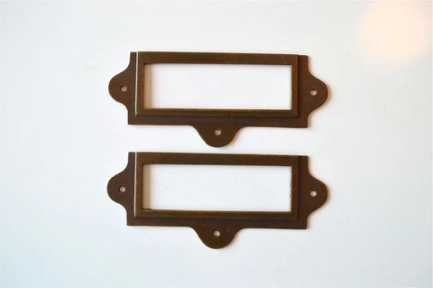 PAIR ANTIQUED BRASS FILE CABINET LABEL HOLDER NAME HOLDER PLAN CHEST DRAWER LH2 Cover