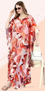 Designer Arabic Style Kaftan Printed Maxi Dress Beach Cover Ups Caftan Sundress - Picture 1 of 17