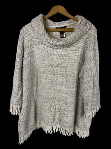 Ali Miles Sweater Top Boucle Chunky Knit Fringe Gray Cowl Neck Boho Art Wear 1X - Picture 1 of 15