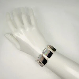 925 Sterling Silver Black Lip Oyster Shell Rectangular Bracelet - Picture 1 of 9