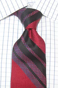 Excelente corbata de seda tejida Robert Talbott Studio a tira roja negra - Imagen 1 de 3
