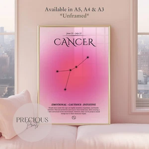 Cancer Zodiac Print / Preppy Trendy Wall Art Poster / A5 A4 A3 Unframed - Picture 1 of 5