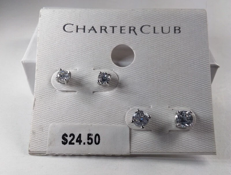 2 pares de brincos de cristal Charter Club prata - Novo - Imagem 1 de 1