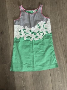 DVF Diane Von Furstenberg For Gap Kids Girls Dress Floral Appliqué Green Stripe - Picture 1 of 5