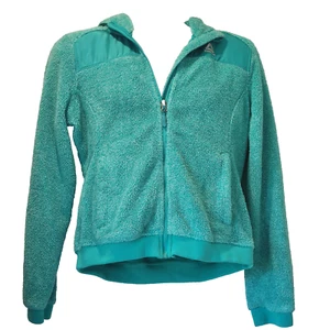Reebok Womens Large OLRB158 300 Green Fleece Faux Fur Logo Jacket Coat Hoodie - Picture 1 of 18