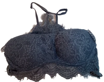 VICTORIA'S SECRET ROSA TALLA XS Gris Encaje Push Up Halter Cuello Alto Bralette Foto 1 de 4