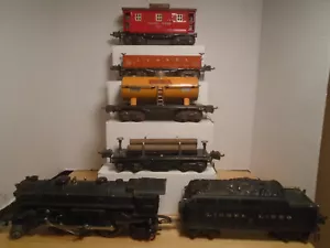 1938-42 PREWAR LIONEL O GAUGE 224E LOCO, 2224 DIECAST TENDER & 4 FREIGHT CARS - Picture 1 of 14