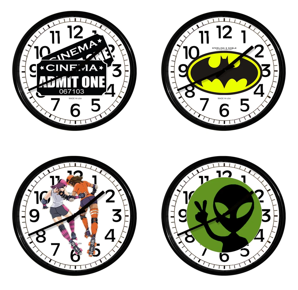 Reloj de Pared Temático Novedad Cómic 10" Redondo Plástico Negro Sala de Juegos Hombre Cueva Foto 1 de 1