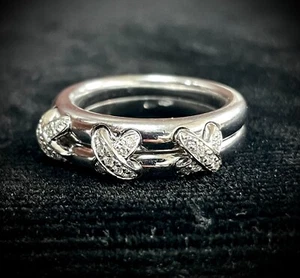 Chaumet 18 Karat White Gold Round Cut Diamond Three Cross Liens Band Ring 6.5 - Picture 1 of 5
