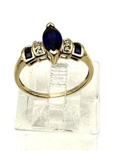 14k yellow gold .15 ct diamond/marquise synthetic sapphire ring sz 9.25 $399 #66 - Picture 1 of 4
