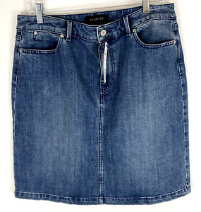 Jupe Talbots jean bleu denim 12 longueur genou droit 21" sans fente lavage moyen