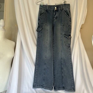 Girl Jeans Sz M Wide Leg Cargo High Rise 30x30” - Picture 1 of 4
