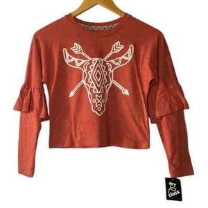 Art Class Western Shirt NWT Girls M 7/8 Orange Embroidered Skull Long Sleeve Top - Picture 1 of 12