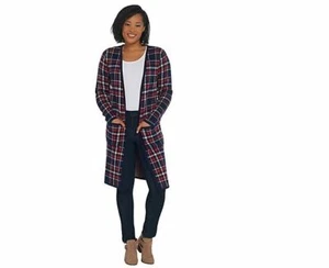 Studio by Denim & Co. Plaid Jacquard Open Front Cardigan Blue NEW size XS - Picture 1 of 3