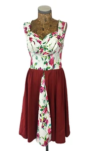 LINDY BOP DRESS 12 WHITE PINK GREEN RED Floral RETRO 1950s Fit & Flare Midi NEW - Picture 1 of 19