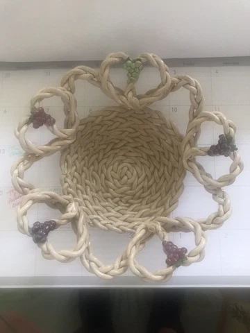 Vintage Hand Made Vine Twisted Ceramic Basket 11β Dia. 4β deep Cover