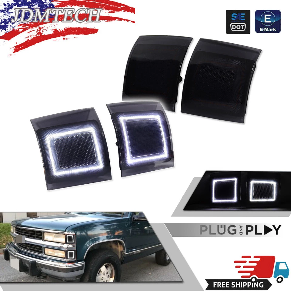 For 1994-1998 Chevy C/K 1500 2500 3500 Smoke White LED Corner Side Marker Lights - Image 1 of 4