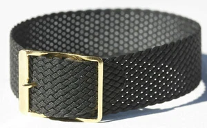 Negro trenzado tejido nailon perla 20 mm de colección correa de reloj nueva hebilla de oro - Imagen 1 de 1