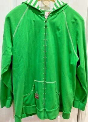 Chaqueta con Capucha Quacker Factory Verde Cremallera Completa Estrás Bordada Talla XL Foto 1 de 4