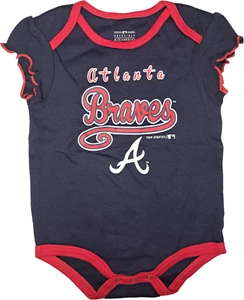 Atlanta Braves Baseball MLB Girls Creeper Bodysuit Navy / Red 18 Months - Picture 1 of 2