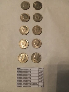 Kennedy 40% Silver Half Dollars 1971-1976 10 Circulated Coins - Picture 1 of 1
