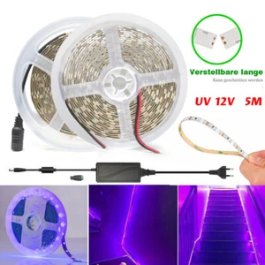 UV Schwarzlicht LED Streifen SMD 5050 2835 Licht Stripe Netztei lila 5m Kette - Bild 1 von 16