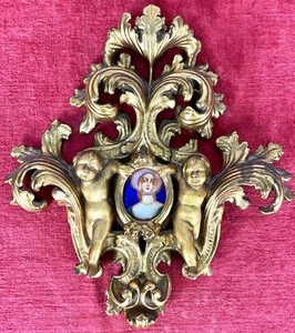 FÜLLHORN MIT GOLD POLYCHROM GESCHNITZTEM HOLZPORTRAIT. SPANIEN. CENTURY XVIII - Bild 1 von 1