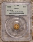 1869 Gold 50 cents  PCGS MS62 California Pioneer Fractional Gold Octagonal OGH