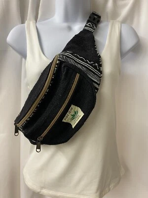 Riñonera Hippy THC Free Rasta cáñamo viaje cintura trasero lateral bolsa negra HECHA A MANO Foto 1 de 2