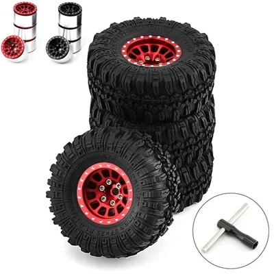 4X 1.0" Beadlock Wheel Rim Rubber Tire for 1/18 1/24 RC Crawler Axial SCX24 AX24 - Image 1 of 4