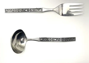 Oneida Northland Spring Fever Gravy Ladle and Meat Fork Made In Korea - Picture 1 of 5