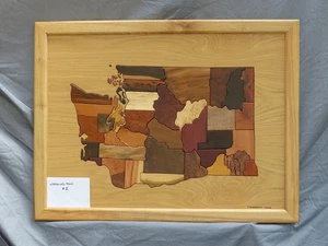 mappa in legno intarsiato, Washington, arte, casa, ufficio, legno duro, legno esotico, scultura, legno con - Foto 1 di 3