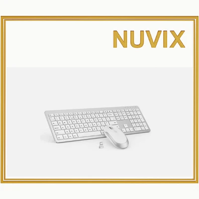 Wireless Keyboard Mouse Set Seenda UK QWERTY USB Slim White Silver Windows PC - Image 1 of 4