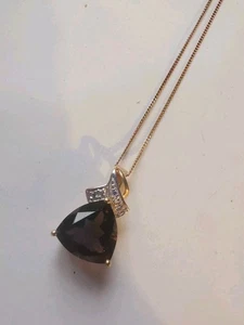 Sterling Silver Gold Overlay Smoky Quartz Pendant Necklace . R7M - Picture 1 of 3