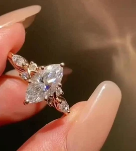 3,00 TCW Moissanit-Verlobungsring & Ehering im Marquise-Schliff 14 Karat massiv Gelbgold - Bild 1 von 7