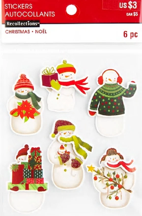 Recollections SNOWMAN Stickers Christmas Santa Gifts Winter Snow Sleigh RETIRED - Image 1 of 1