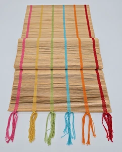 Vintage Bamboo Long Table Runner 72” X 14” Multicolored Thread Binding MCM Boho - Picture 1 of 3
