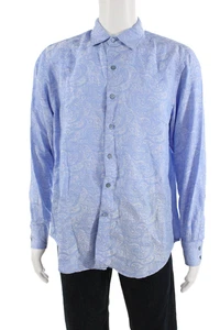 Robert Graham Mens Button Front Collared Linen Paisley Shirt Blue Size Medium - Picture 1 of 7