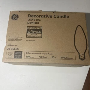 GE Decorative Candle LED B10C Daylight Contractor 24 Pack 60W Bulbs, White Clear - Picture 1 of 3