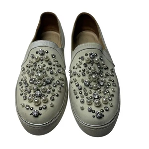 Stuart Weitzman Embellished Slip On Sneakers Pearls Rhinestones Size 9 - Picture 1 of 9