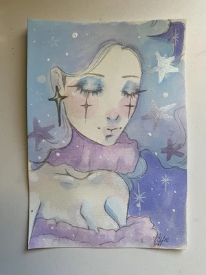 Celestial Pastel Clown Fantasy Painting On 5x6 Watercolor Paper - Image 1 of 4