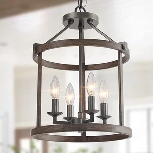 Dining Room Farmhouse Chandelier W13"xH17.1", Faux Wood Finished Light - Picture 1 of 9