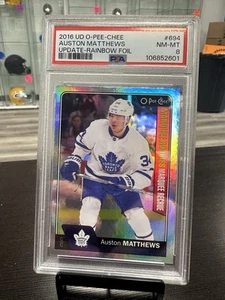 2016 O-Pee-Chee Auston Matthews aggiornamento Rookie Rainbow Foil PSA 8 DR - Foto 1 di 2