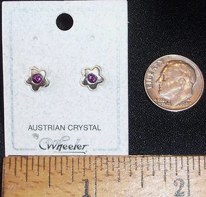 DAINTY STERLING SILVER STAR PIERCED STUD EARRINGS WITH LIGHT PURPLE CRYSTALS - Picture 1 of 6