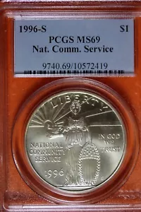 1996 - S PCGS MS69 National Community Service Commemorative Dollar! #B42955 - Picture 1 of 2