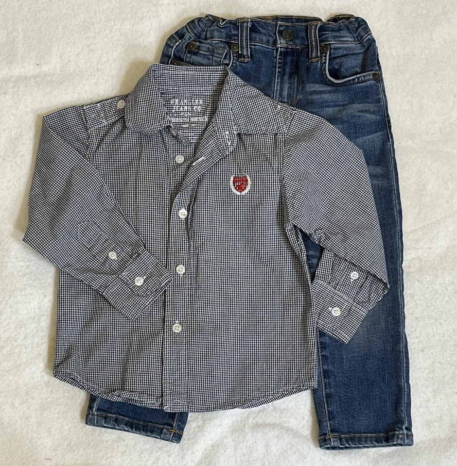 2 Piezas: 7 Pantalones de mezclilla para toda la humanidad + Camisa Wrangler Jean Co 2T/24mos Usada en Excelente Condición Foto 1 de 4