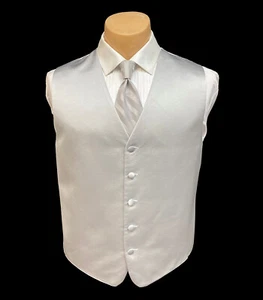 Men's Silver Brandon Michael Tuxedo Vest & Long Tie Free Shipping Medium M - Picture 1 of 5